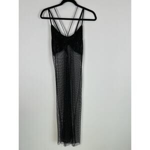Dressy Mesh Midi Dress Goth Emo Size M/L Fishnet Women's Black Beaded Sequin Bra